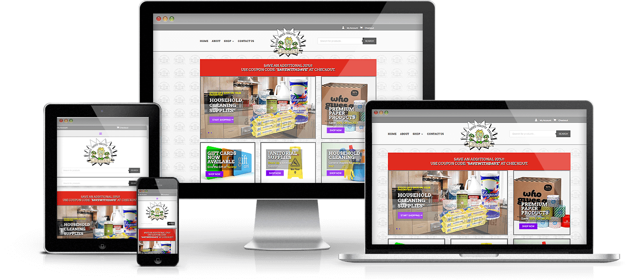 Krazy Dave's Thrifty Staples - The Clever Robot Inc. Website Design